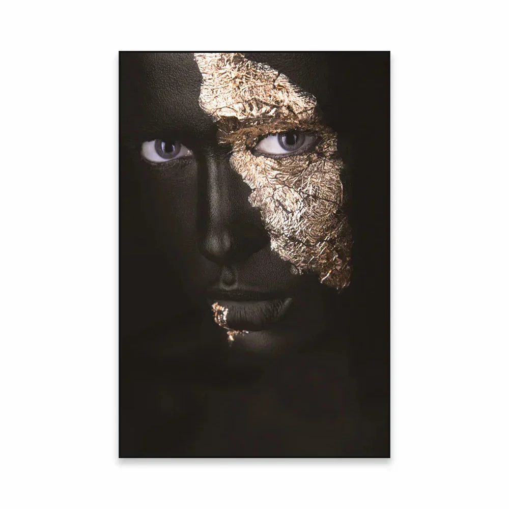 Golden Girl Fashion Canvas Art Print - Modern Abstract Portrait Decor
