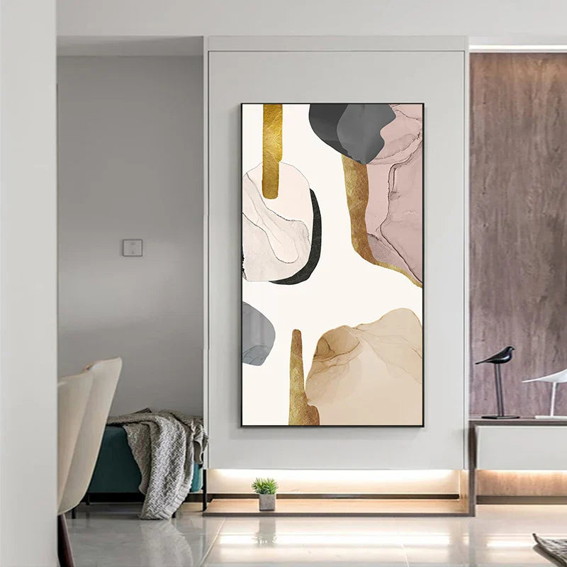 Mauve Beige Golden Abstract Canvas Wall Art for Modern Interiors