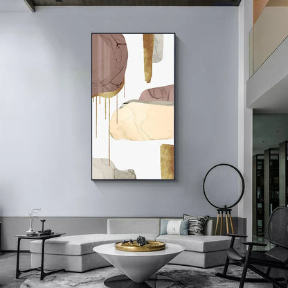 Mauve Beige Golden Abstract Canvas Wall Art for Modern Interiors