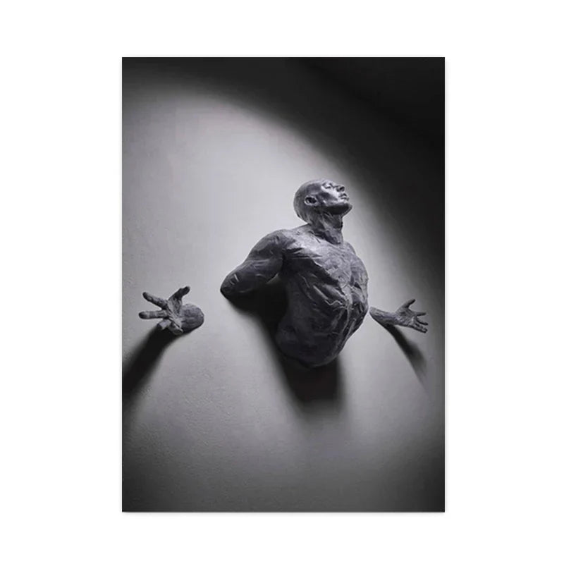 Minimalist Abstract Iron Statue Wall Art Canvas Print for Home Decor