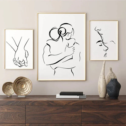Minimalist Lovers Line Art Canvas Print for Home Decor Unframed