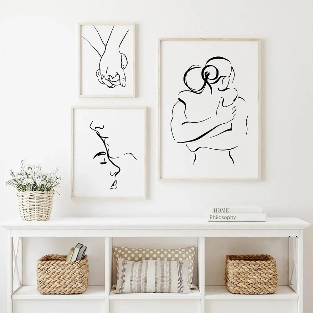 Minimalist Lovers Line Art Canvas Print for Home Decor Unframed