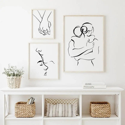 Minimalist Lovers Line Art Canvas Print for Home Decor Unframed