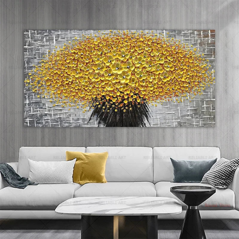 Modern Abstract Flower Tree Canvas Art for Living Room & Office Decor