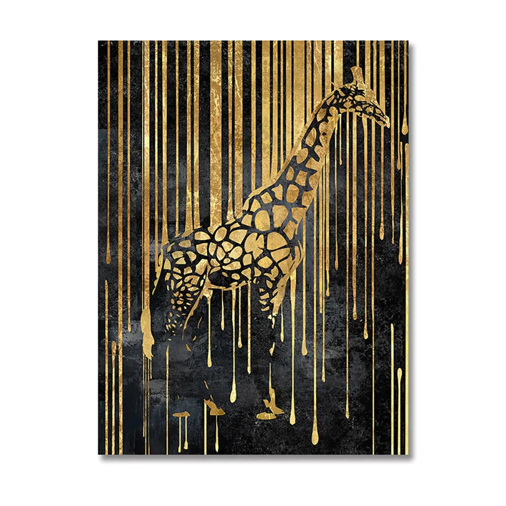Modern Abstract Golden Zebra Lines Animal Wall Art Canvas Prints