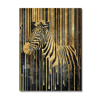 Modern Abstract Golden Zebra Lines Animal Wall Art Canvas Prints