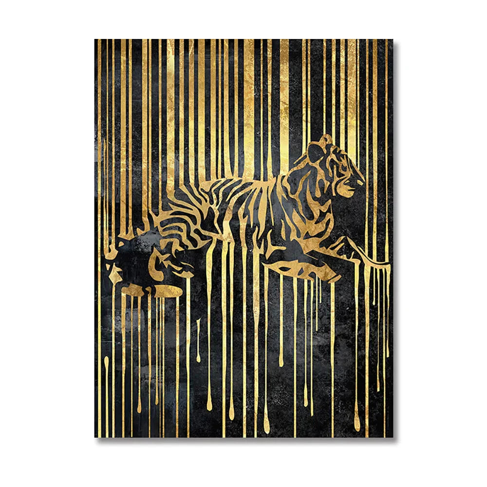 Modern Abstract Golden Zebra Lines Animal Wall Art Canvas Prints