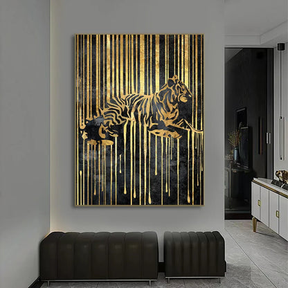 Modern Abstract Golden Zebra Lines Animal Wall Art Canvas Prints
