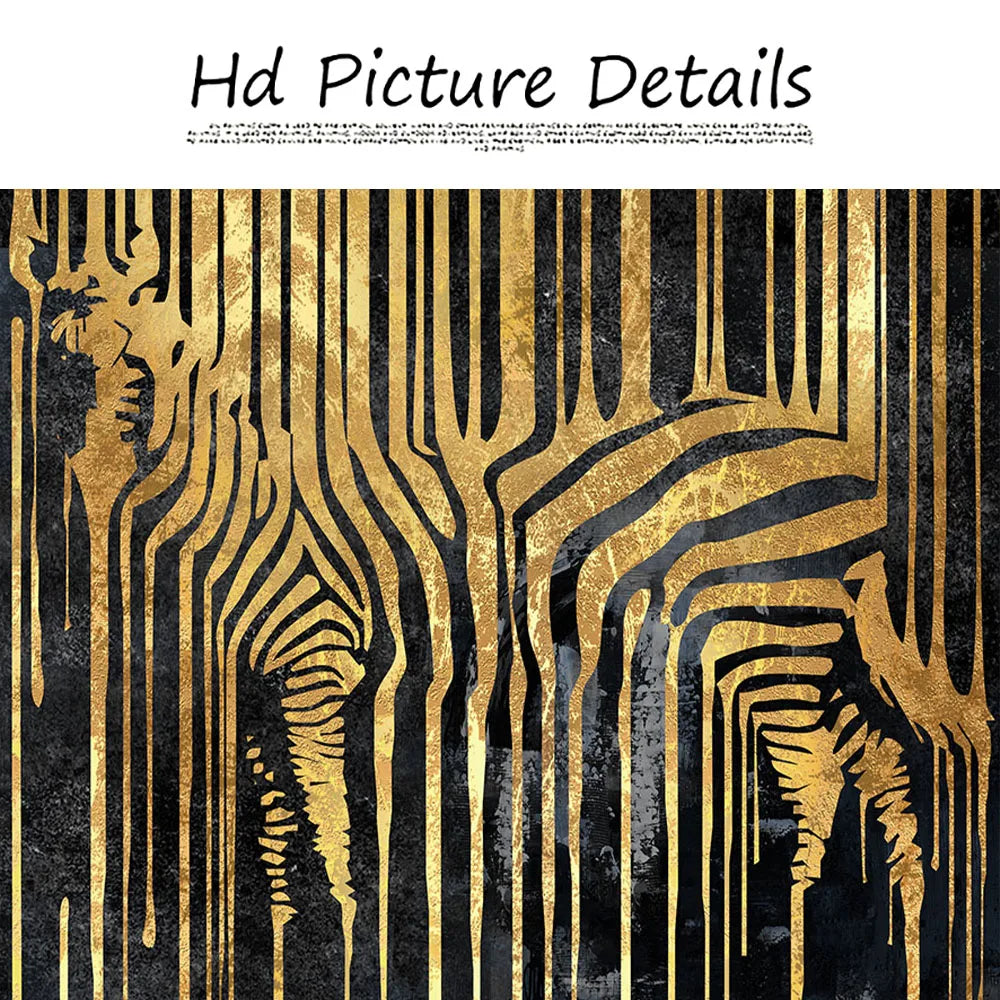Modern Abstract Golden Zebra Lines Animal Wall Art Canvas Prints