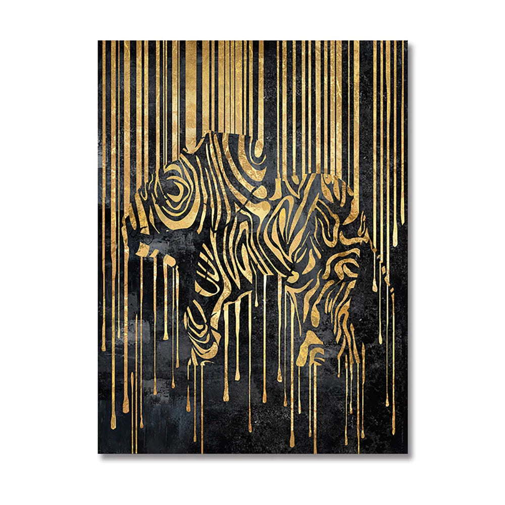 Modern Abstract Golden Zebra Lines Animal Wall Art Canvas Prints
