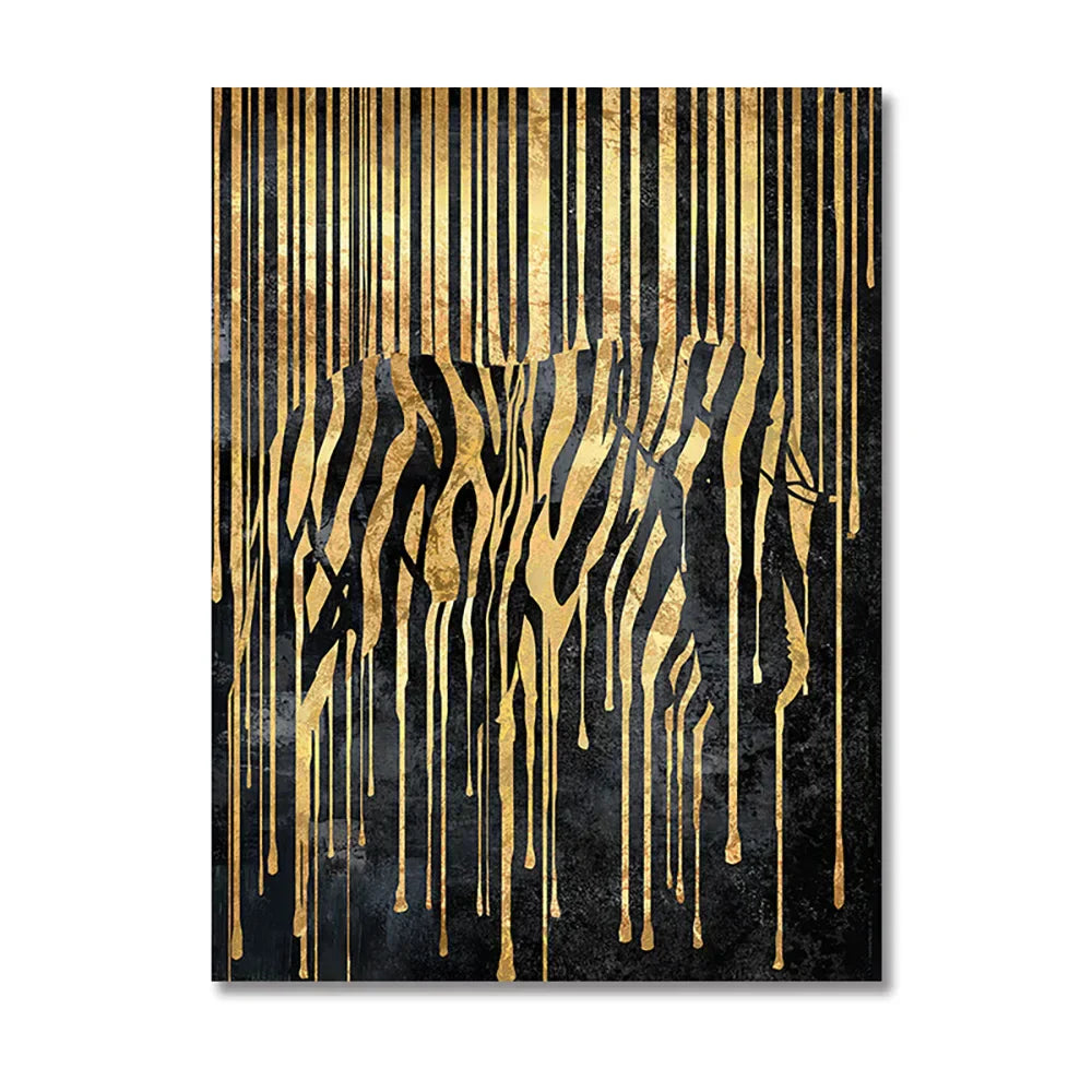 Modern Abstract Golden Zebra Lines Animal Wall Art Canvas Prints