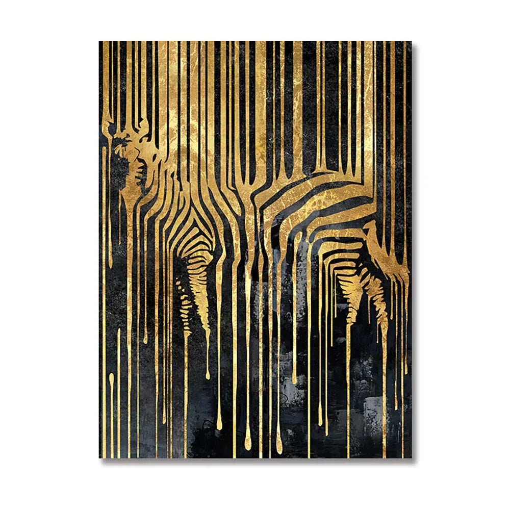 Modern Abstract Golden Zebra Lines Animal Wall Art Canvas Prints