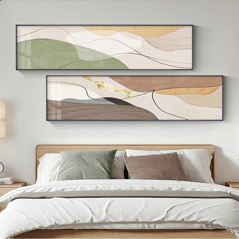 Modern Abstract Wide Format Canvas Art - Neutral Colors & Flowing
