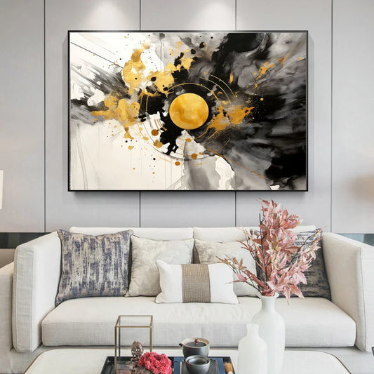 Modern Black & Gold Abstract Canvas Wall Art for Home Decor