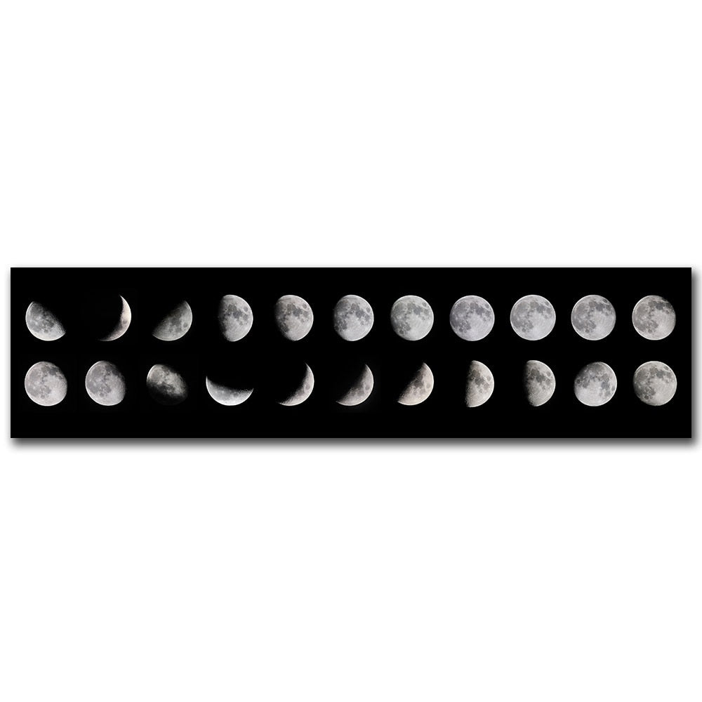 Moon Phases Black & White Canvas Wall Art for Bedroom & Living Room
