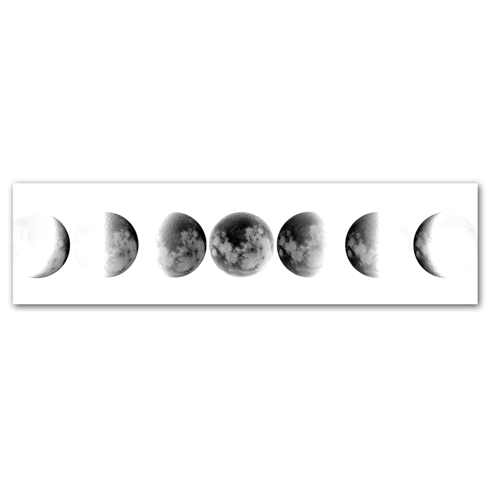Moon Phases Black & White Canvas Wall Art for Bedroom & Living Room