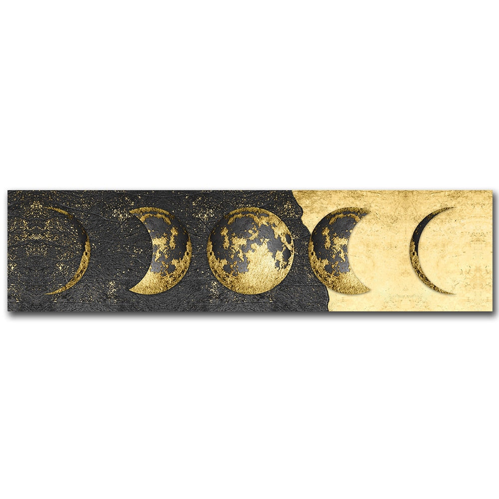 Moon Phases Black & White Canvas Wall Art for Bedroom & Living Room