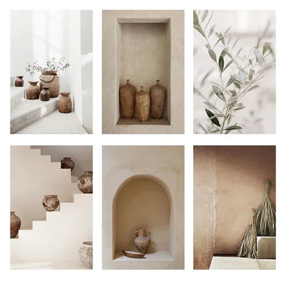 Neutral Terracotta Still Life Vase Canvas Art for Modern Home Decor