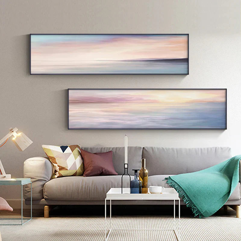 Pastel Blue Pink Purple Abstract Landscape Canvas Wall Art for Bedroom