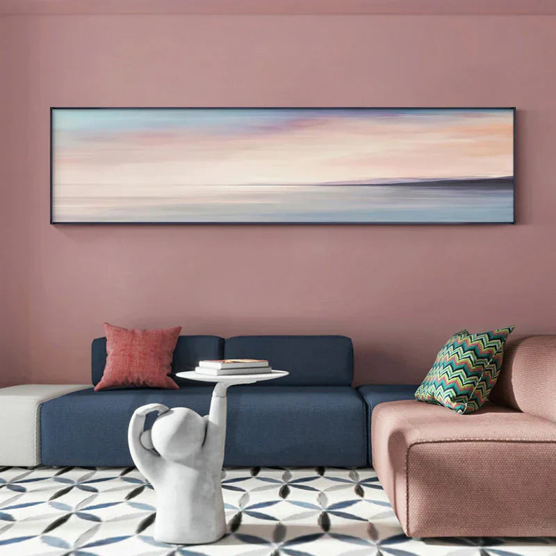 Pastel Blue Pink Purple Abstract Landscape Canvas Wall Art for Bedroom