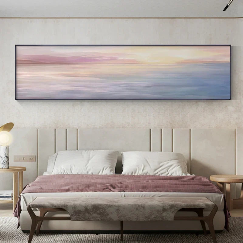 Pastel Blue Pink Purple Abstract Landscape Canvas Wall Art for Bedroom
