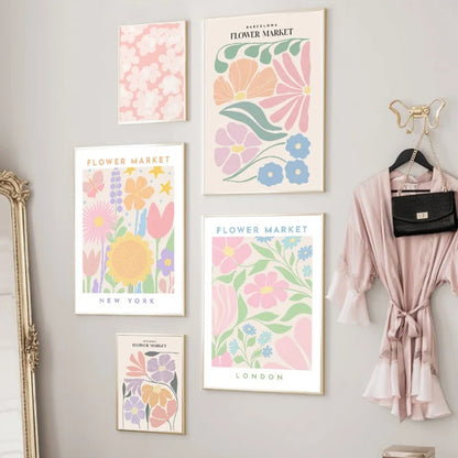 Pink Lavender Daisy Flower Market Canvas Prints for Home Decor
