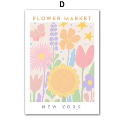 Pink Lavender Daisy Flower Market Canvas Prints for Home Decor