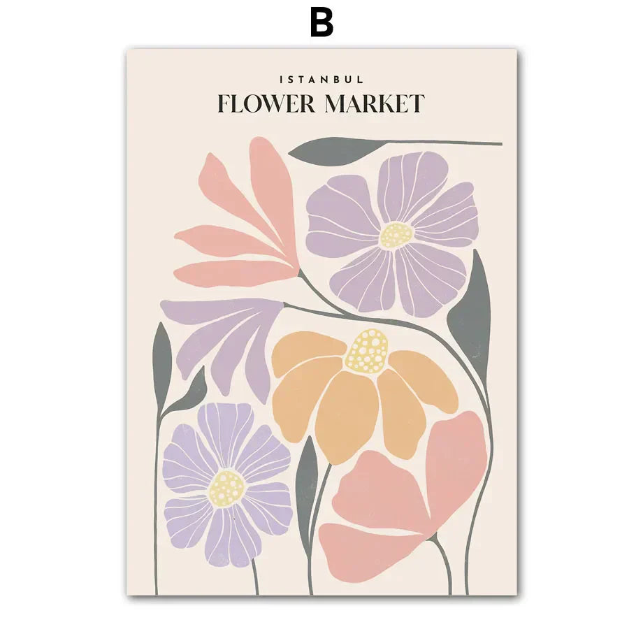 Pink Lavender Daisy Flower Market Canvas Prints for Home Decor