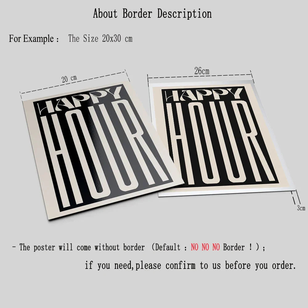 Retro Happy Hour Typographic Canvas Art for Kitchen & Living Room