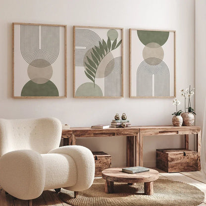 Sage Green Beige Minimalist Abstract Botanical Canvas Wall Art Prints