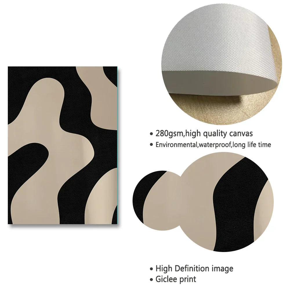 Shapely Black Abstract Minimalist Canvas Wall Art for Modern Decor