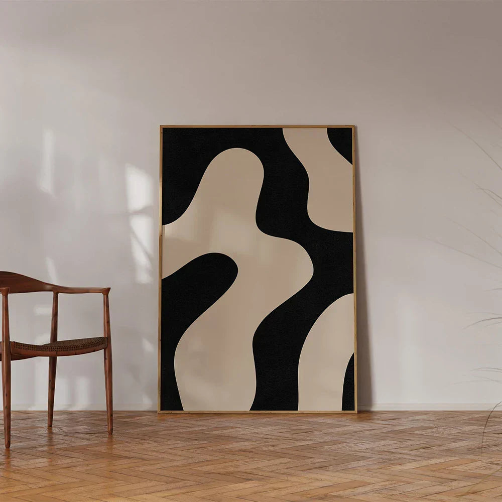 Shapely Black Abstract Minimalist Canvas Wall Art for Modern Decor