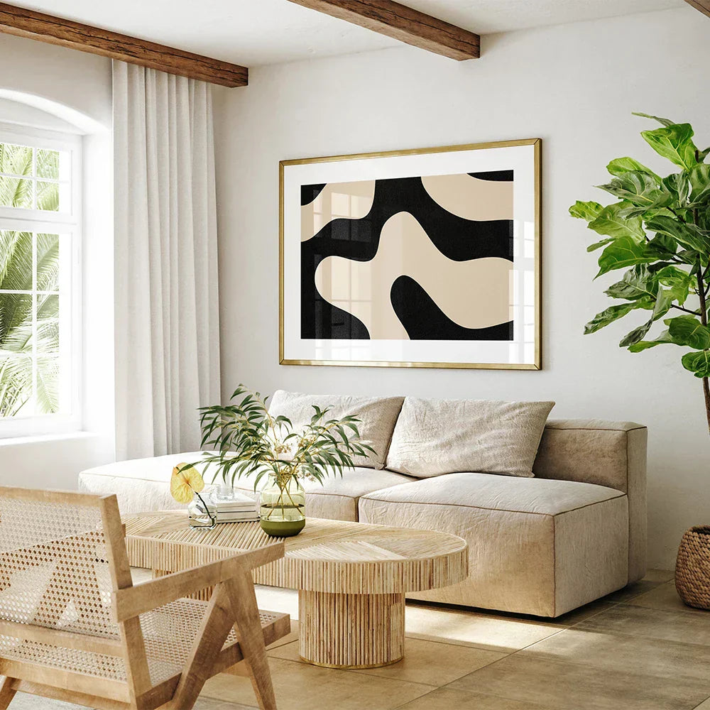 Shapely Black Abstract Minimalist Canvas Wall Art for Modern Decor