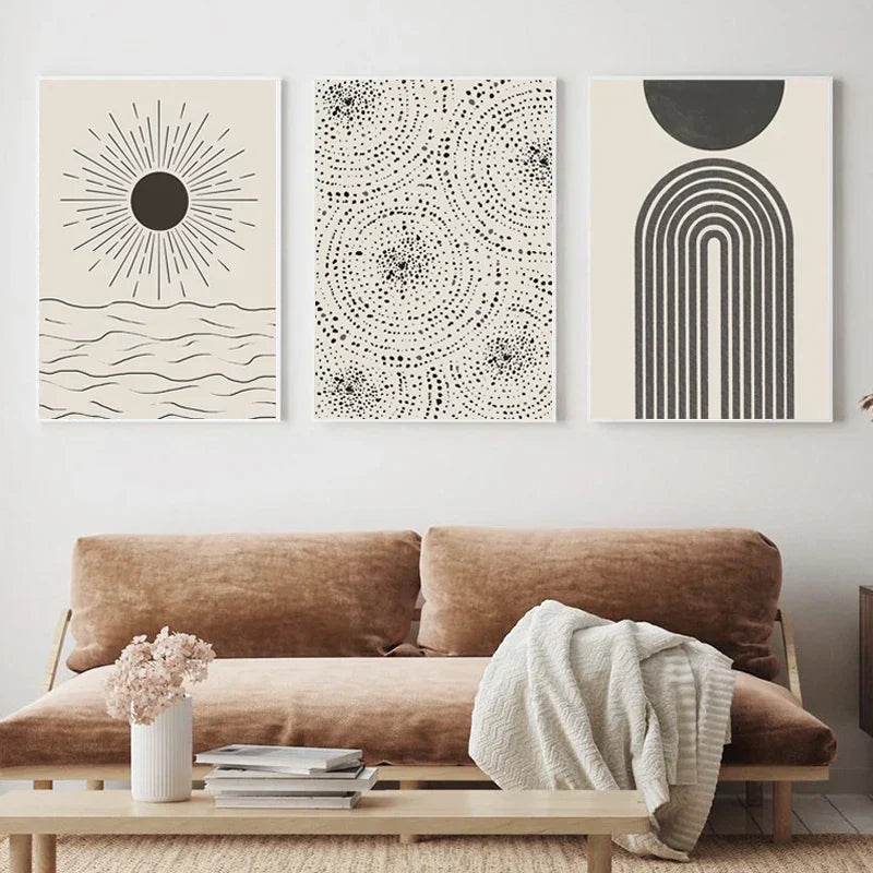Sun Sea Circles Minimalist Line Art Canvas Prints for Modern Decor