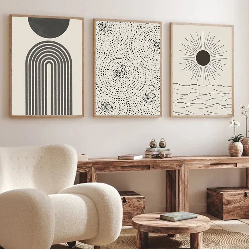 Sun Sea Circles Minimalist Line Art Canvas Prints for Modern Decor