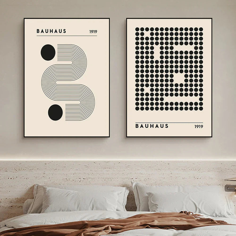 Vintage Retro Geometric Bauhaus Canvas Print Wall Art for Home Decor