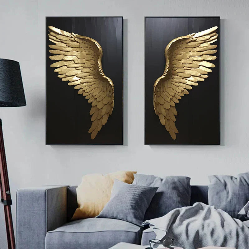 Big Sizes Golden Dream Angel Wings Wall Art Fine Art Canvas Prints Pictures For Modern Apartment Living Room Light Luxury Boutique Fashion House Art Decor | Kunsthaus Atelier-Homeandso