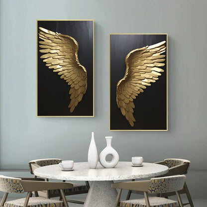Big Sizes Golden Dream Angel Wings Wall Art Fine Art Canvas Prints Pictures For Modern Apartment Living Room Light Luxury Boutique Fashion House Art Decor | Kunsthaus Atelier-Homeandso