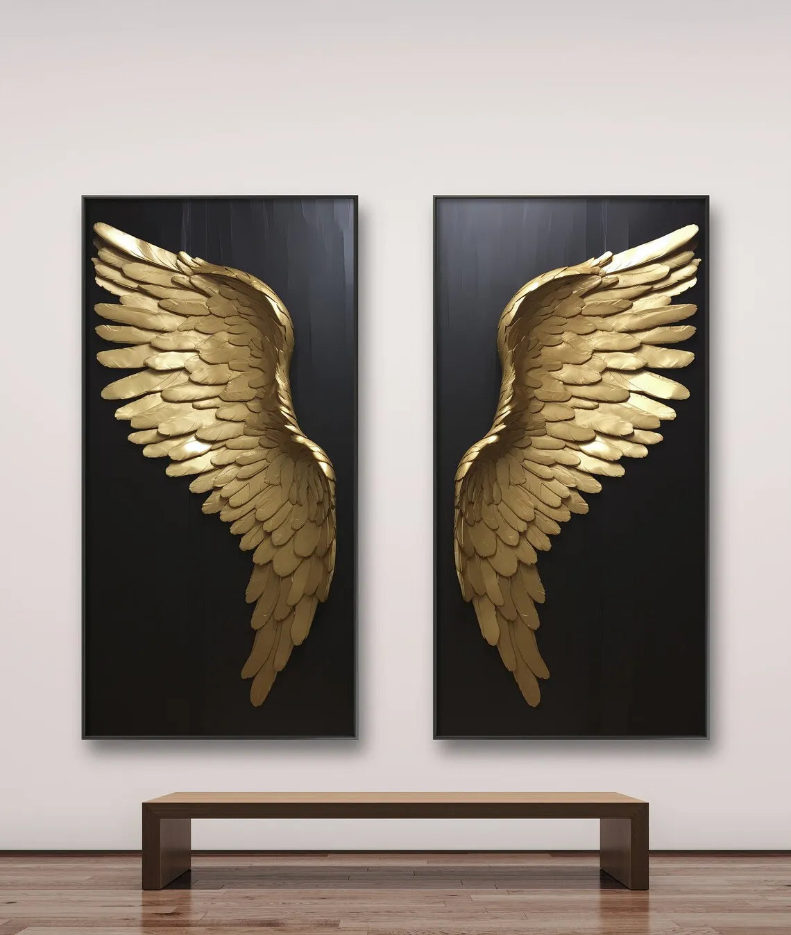 Big Sizes Golden Dream Angel Wings Wall Art Fine Art Canvas Prints Pictures For Modern Apartment Living Room Light Luxury Boutique Fashion House Art Decor | Kunsthaus Atelier-Homeandso
