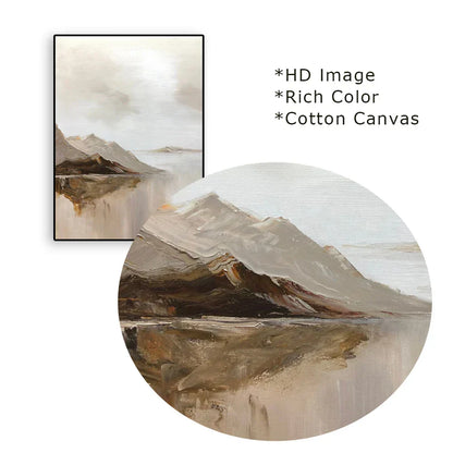 Big Sizes Mountain Lake Landscape Wall Art Fine Art Canvas Prints Brown Beige Grey Neutral Color Textural Abstract Picture For Living Room Entranceway Foyer Art Decor | Kunsthaus Atelier-Homeandso