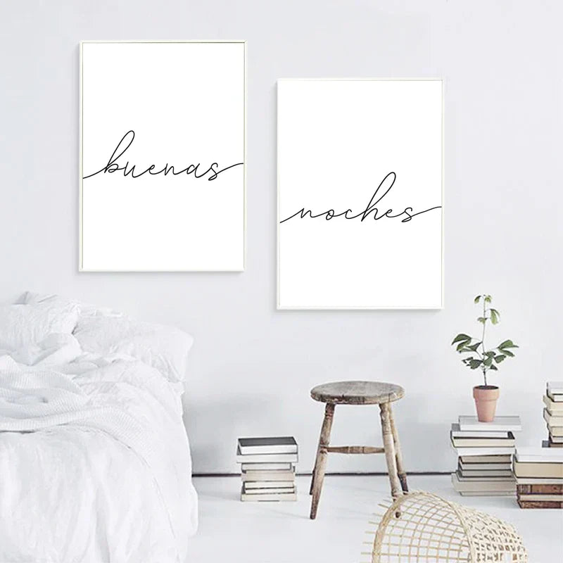 Buenas Noches Good Night Spanish Quotes Post Simple Black White Quotations Wall Art Fine Art Canvas Prints Minimalist Nordic Pictures For Bedroom | Kunsthaus Atelier-Homeandso