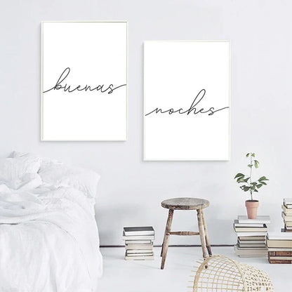 Buenas Noches Good Night Spanish Quotes Post Simple Black White Quotations Wall Art Fine Art Canvas Prints Minimalist Nordic Pictures For Bedroom | Kunsthaus Atelier-Homeandso
