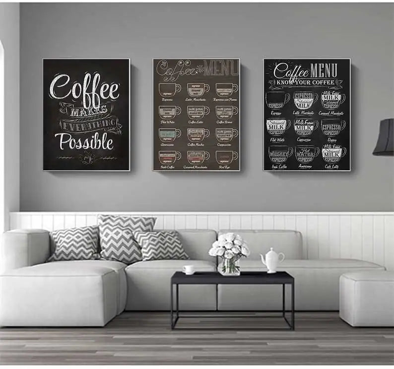 Coffee Connoisseur Wall Art Fine Art Canvas Prints Black White Coffee Menu Poster Pictures For Kitchen Diner Coffee Shop Cafe Art Decor | Kunsthaus Atelier-Homeandso