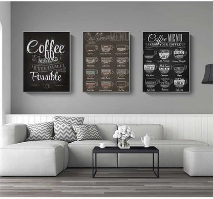 Coffee Connoisseur Wall Art Fine Art Canvas Prints Black White Coffee Menu Poster Pictures For Kitchen Diner Coffee Shop Cafe Art Decor | Kunsthaus Atelier-Homeandso