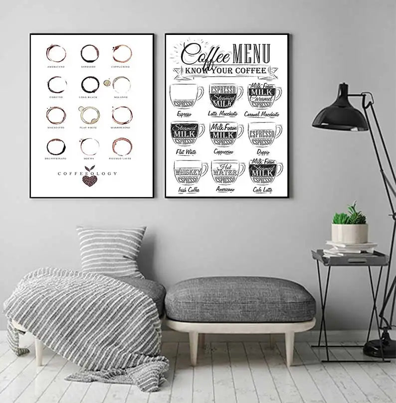 Coffee Connoisseur Wall Art Fine Art Canvas Prints Black White Coffee Menu Poster Pictures For Kitchen Diner Coffee Shop Cafe Art Decor | Kunsthaus Atelier-Homeandso