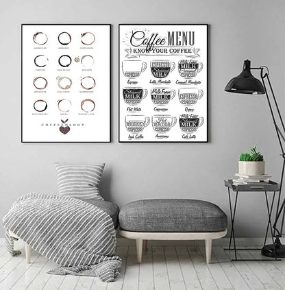 Coffee Connoisseur Wall Art Fine Art Canvas Prints Black White Coffee Menu Poster Pictures For Kitchen Diner Coffee Shop Cafe Art Decor | Kunsthaus Atelier-Homeandso