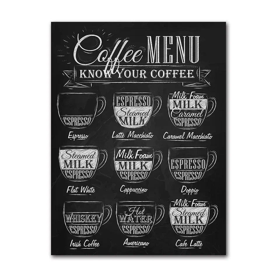 Coffee Connoisseur Wall Art Fine Art Canvas Prints Black White Coffee Menu Poster Pictures For Kitchen Diner Coffee Shop Cafe Art Decor | Kunsthaus Atelier-Homeandso