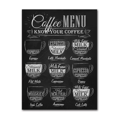 Coffee Connoisseur Wall Art Fine Art Canvas Prints Black White Coffee Menu Poster Pictures For Kitchen Diner Coffee Shop Cafe Art Decor | Kunsthaus Atelier-Homeandso