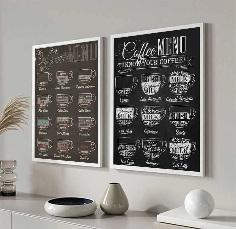 Coffee Connoisseur Wall Art Fine Art Canvas Prints Black White Coffee Menu Poster Pictures For Kitchen Diner Coffee Shop Cafe Art Decor | Kunsthaus Atelier-Homeandso