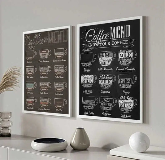 Coffee Connoisseur Wall Art Fine Art Canvas Prints Black White Coffee Menu Poster Pictures For Kitchen Diner Coffee Shop Cafe Art Decor | Kunsthaus Atelier-Homeandso